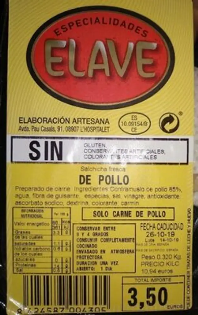 Salchichas frescas de pollo