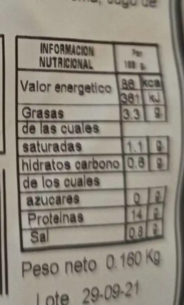 Hamburguesa pollo con cebolla nutrition facts table