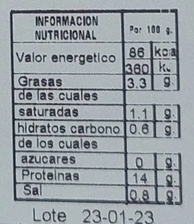 Elave nutrition facts table