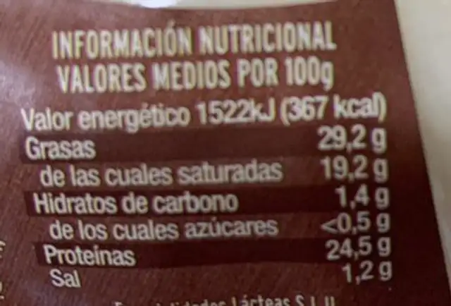 Queso Tronchon nutrition facts table