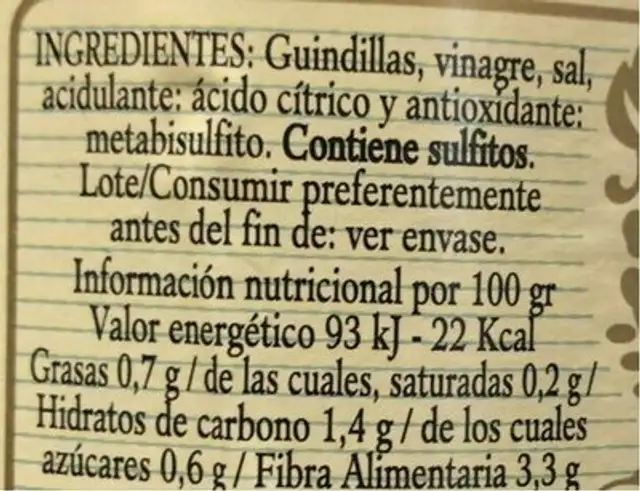 Guindilla extra en vinagre nutrition facts table