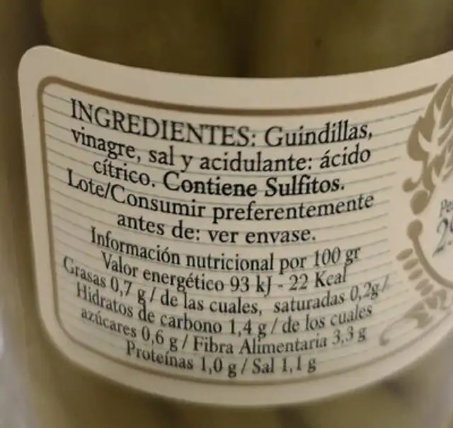 Guindilla la legua nutrition facts table