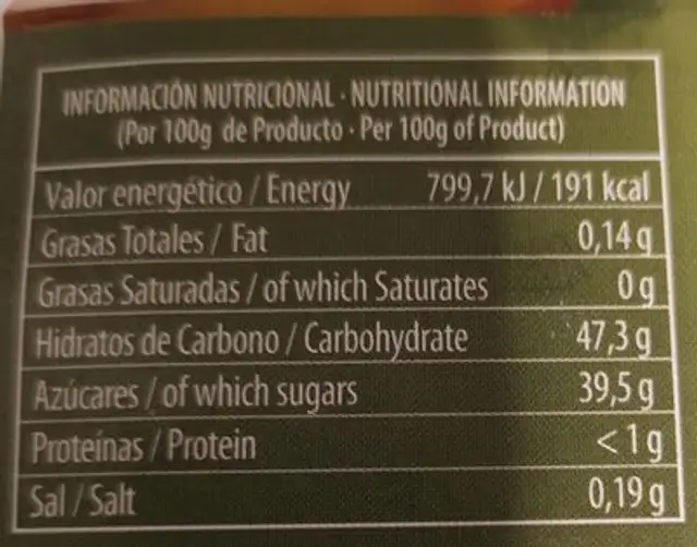Dulce de manzana reineta del bierzo nutrition facts table