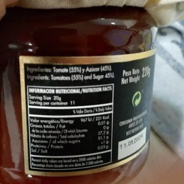 Mermelada de tomate nutrition facts table