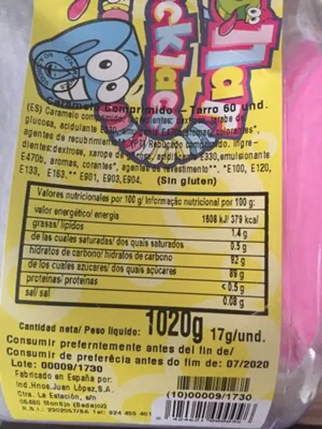 Juan López Collares 60 Und ingredients label