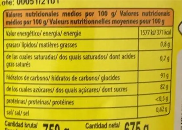 mini cubo nutrition facts table