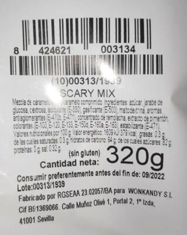 Scary mix nutrition facts table