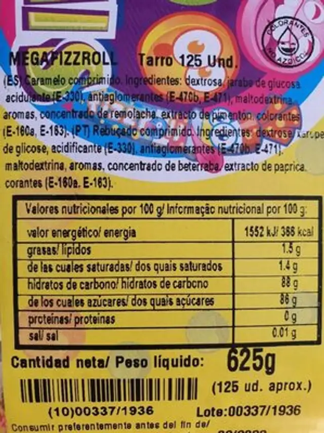 Megafizzroll nutrition facts table