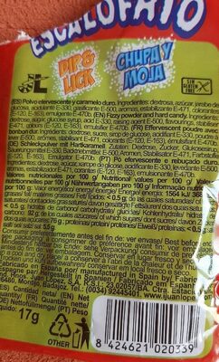 Escalofrio chucherías nutrition facts table