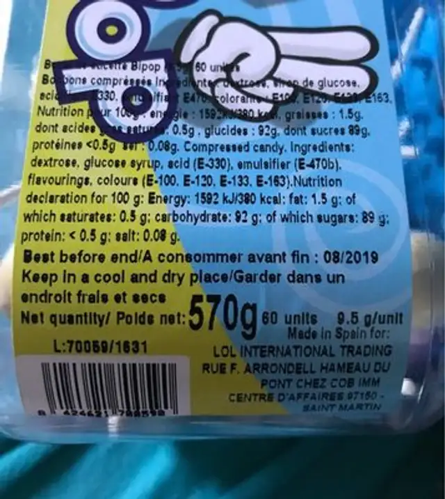 Bipop ingredients label