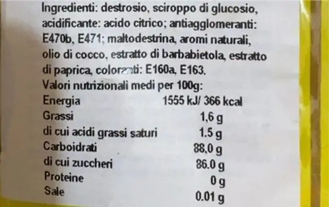 Frizz rolls nutrition facts table