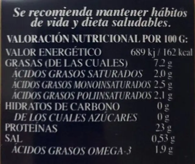 Atún Escabeche nutrition facts table