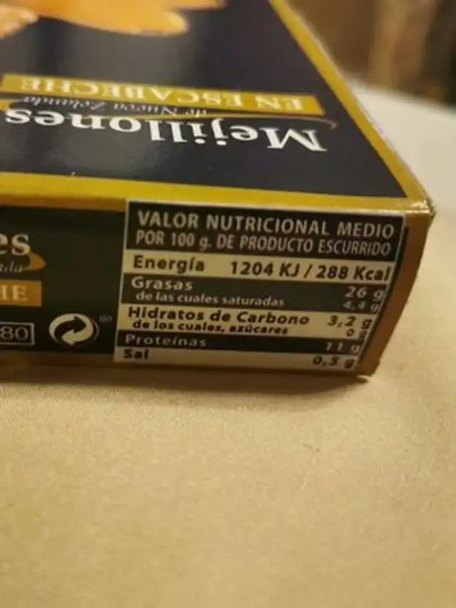 Mejillones en escabeche nutrition facts table