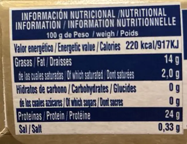 Tacos al ajillo nutrition facts table