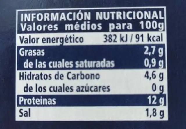 Almeja blanca al natural nutrition facts table