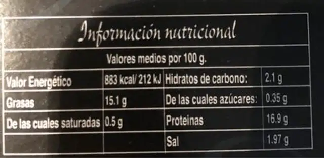 Mejillones nutrition facts table