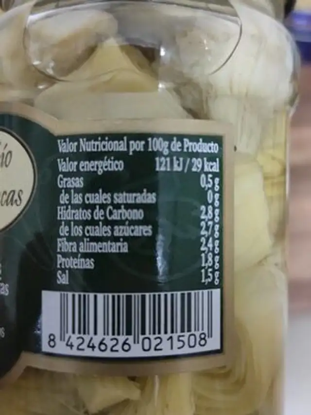 corazones de alcachofa nutrition facts table