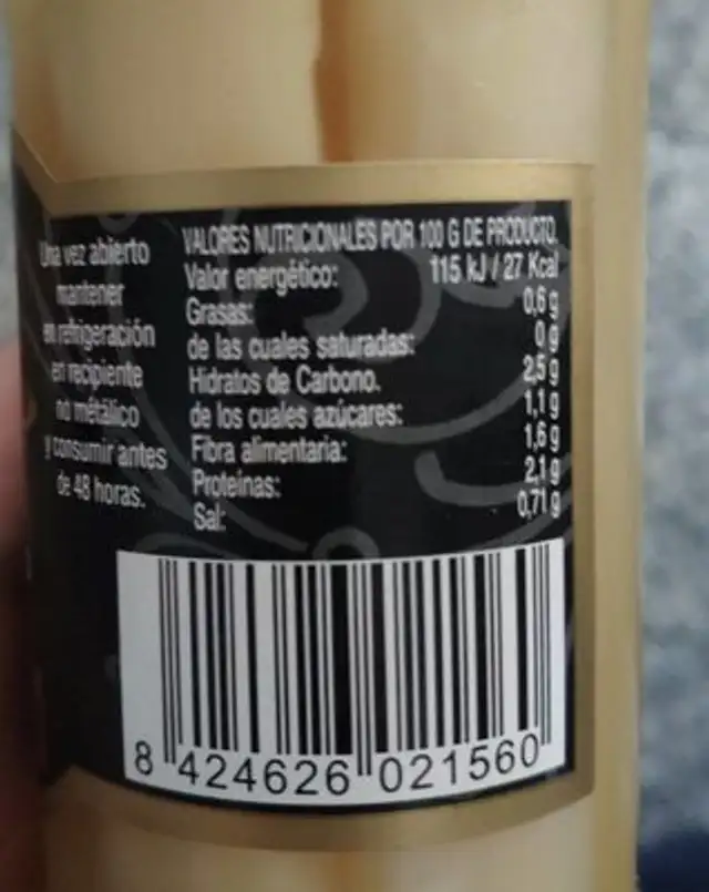 Espárragos nutrition facts table