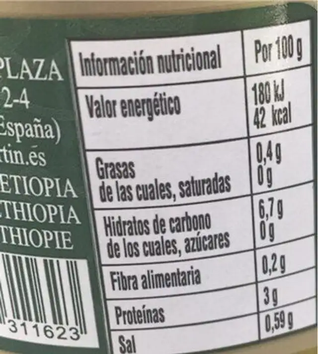 Guindillas en vinagre nutrition facts table