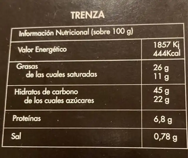 Trenza de huesca nutrition facts table