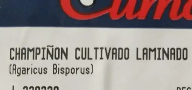 Champiñon ingredients label