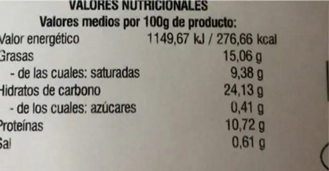 Hojaldre de salmón con espinacas nutrition facts table