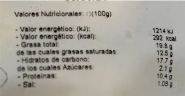Queso fredco en tempira nutrition facts table
