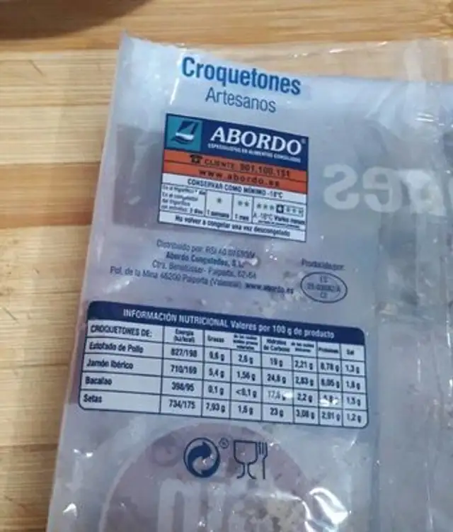 Croquetones artesanos nutrition facts table