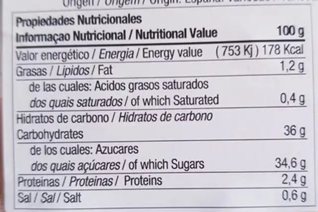 Orejones de melocotón deshidratado tarrina 300 g nutrition facts table