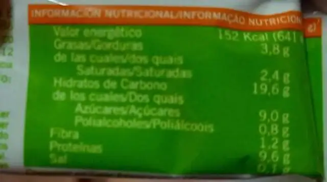 Outdoor bar nutrition facts table