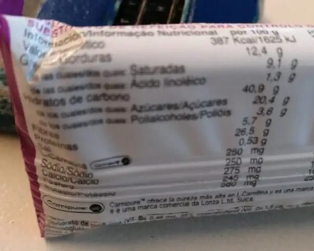 Control day sabor frutos rojos nutrition facts table