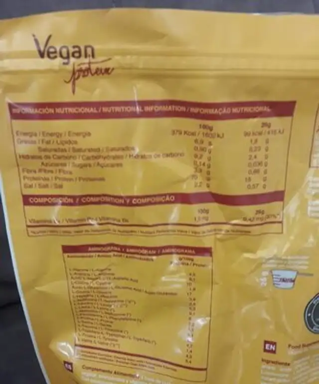 Vegan protein nutrition facts table