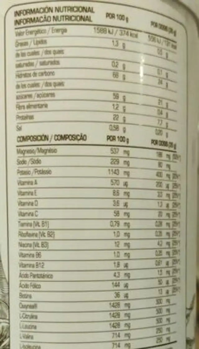 Vegan Recovery R31 nutrition facts table