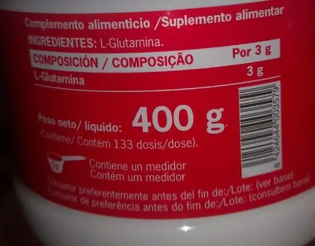 Glutamina nutrition facts table