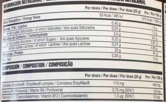 isolean nutrition facts table