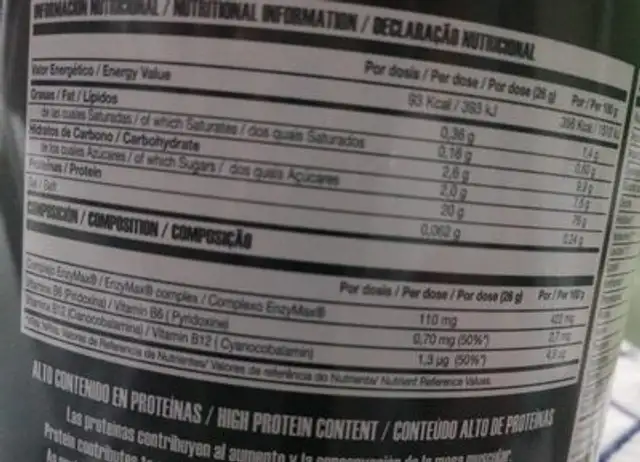 Instapro nutrition facts table