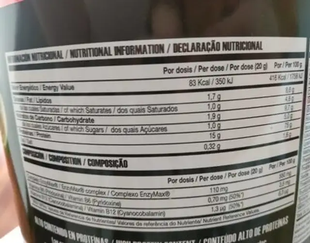 Advanced Whey nutrition facts table