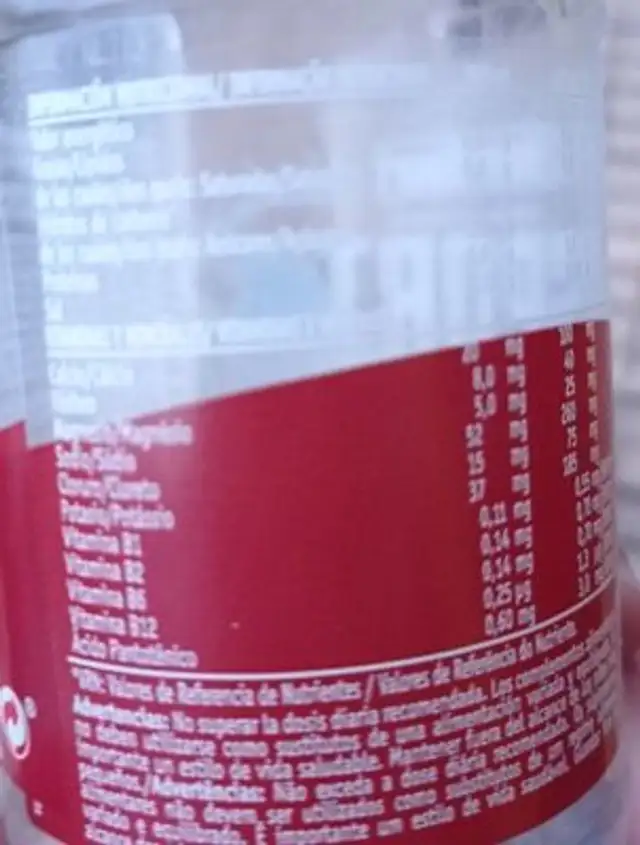 Sport drink nutrition facts table