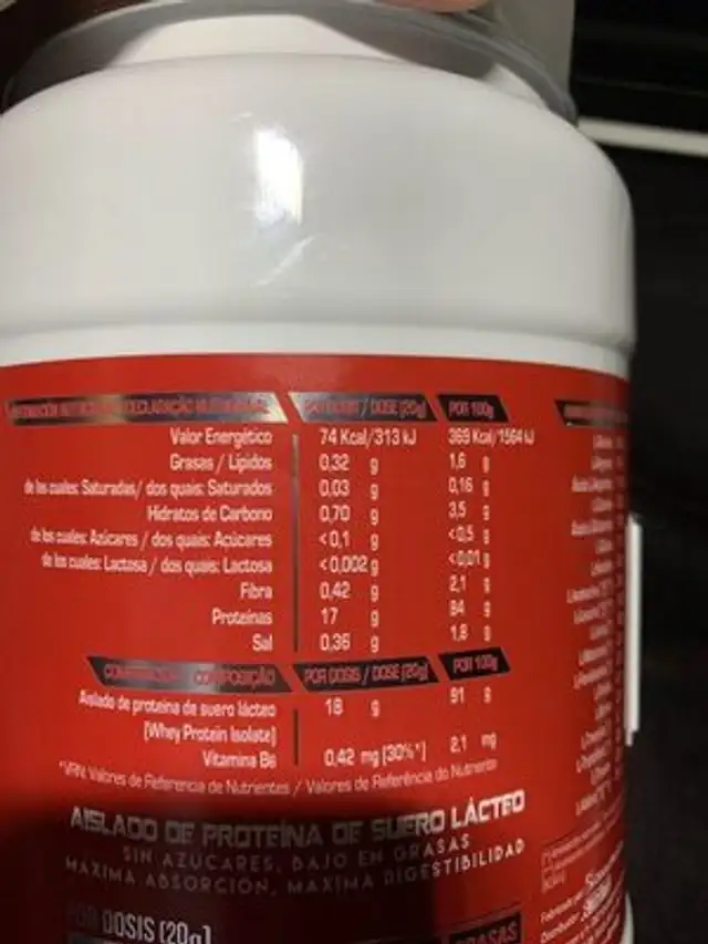 Iso Whey Cero-Cero nutrition facts table
