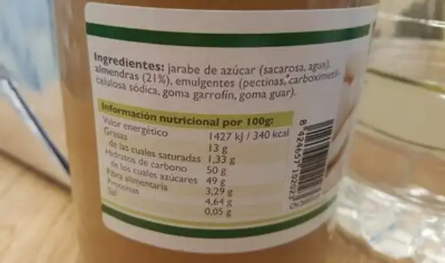 Crema de almendras floralba nutrition facts table