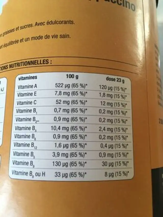 Diafarm Diet SKN Boisson Cappuccino 400G (drink) ingredients label