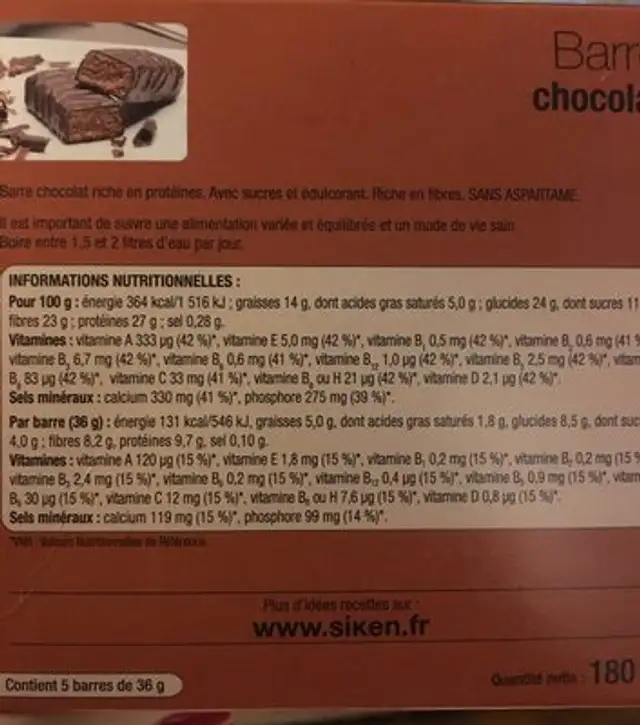 Dietline Barre Saveur Chocolat Etui De ingredients label