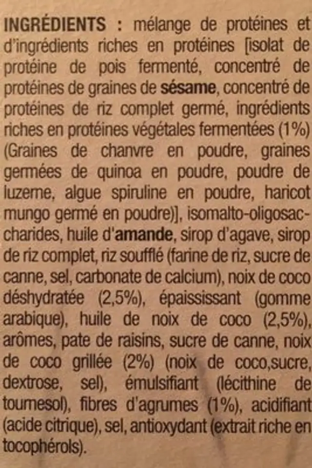 Siken Form Barres Coco Citron 4 Barres ingredients label
