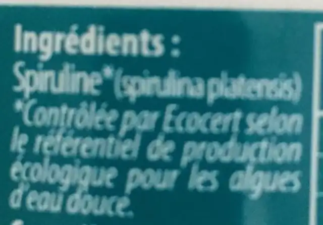 Spiruline ingredients label