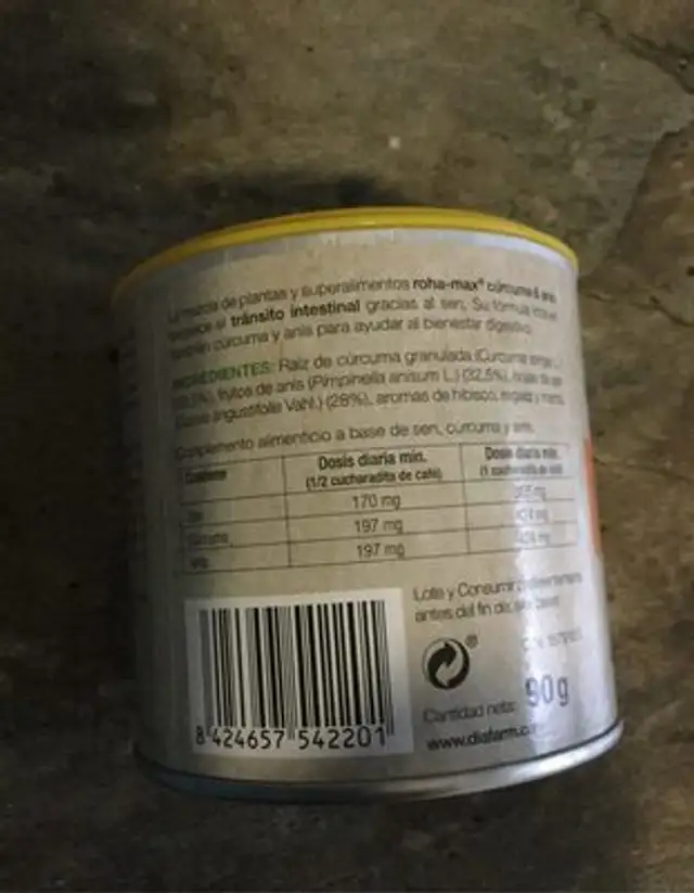 Roha-max nutrition facts table