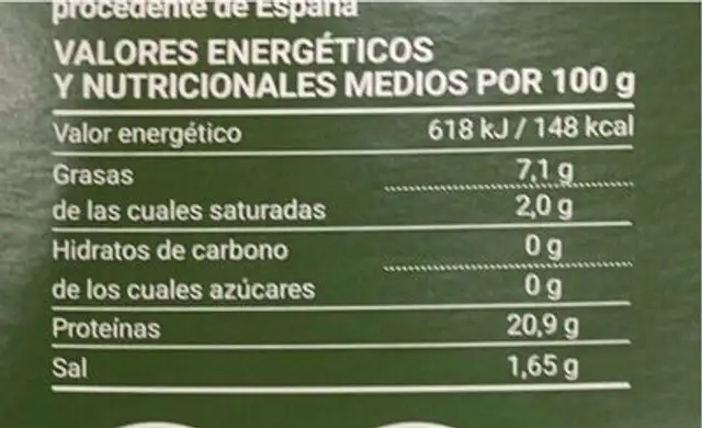 Codornices a las finas hierbas nutrition facts table