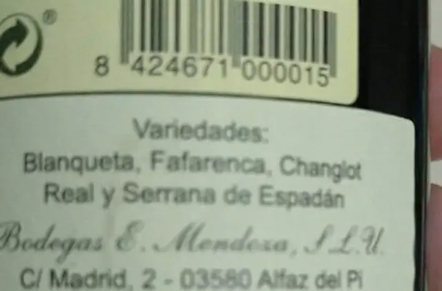 Aceite de oliva vigen extra ingredients label