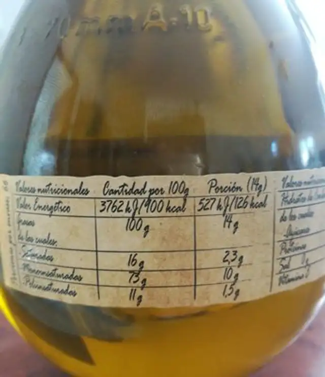 Huile d'olive ingredients label