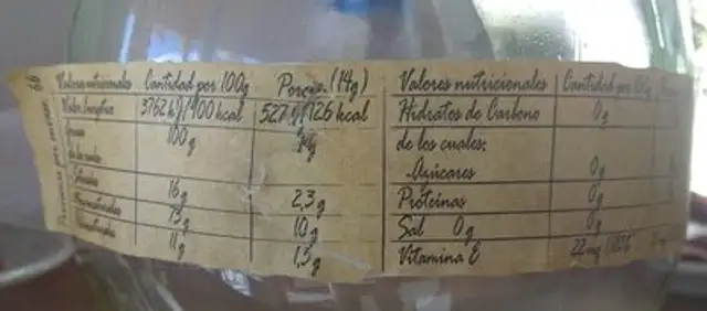 Huile d'olive nutrition facts table
