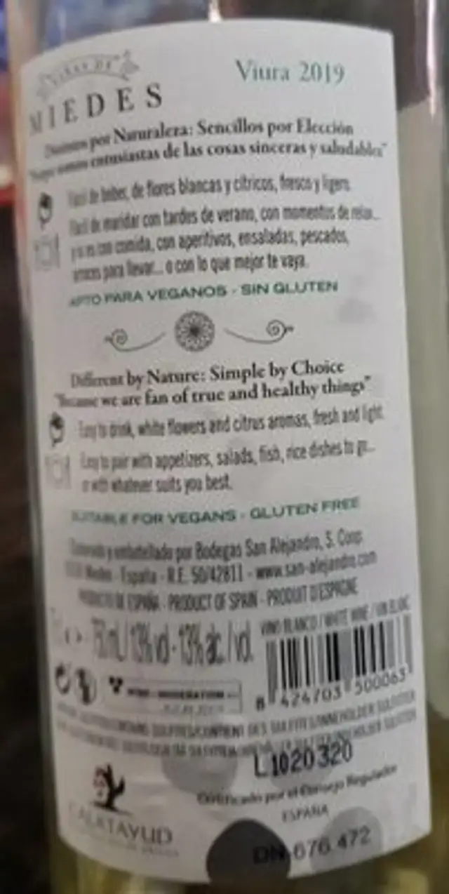 Viñas de miedes nutrition facts table